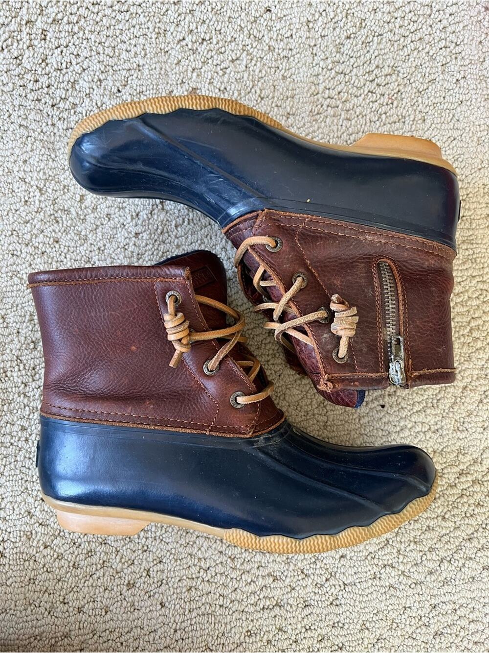Sperry duck boots rain boots winter fall rubber brown leather classic size 7